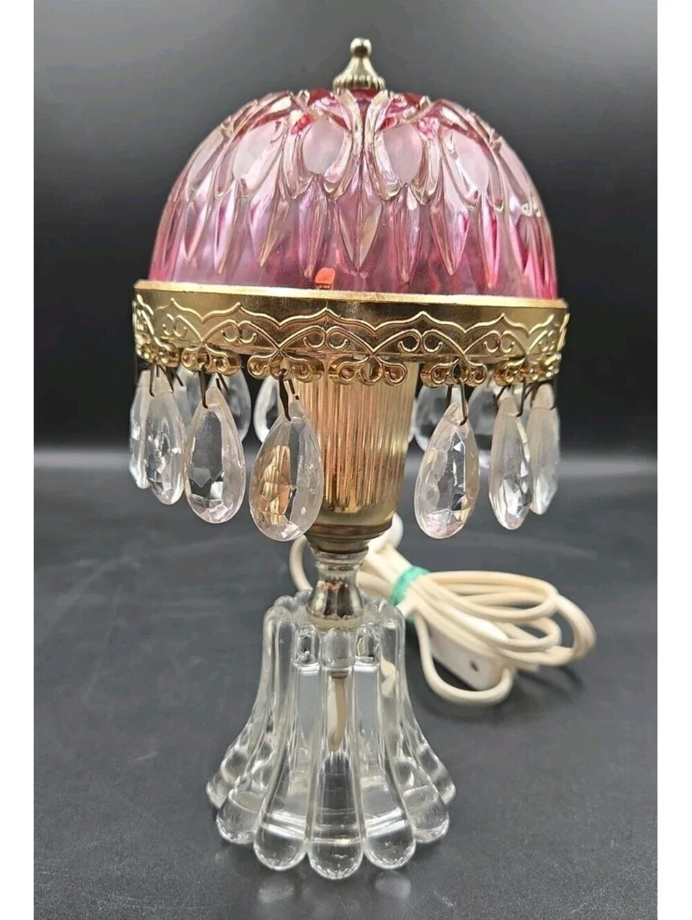 Vintage Michelotti Pink Cranberry Glass Prism Boudoir Princess Lamp Holland 9